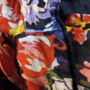 Bright Floral Colors Black Scarf with Fringe Cottagecore Grandmacore